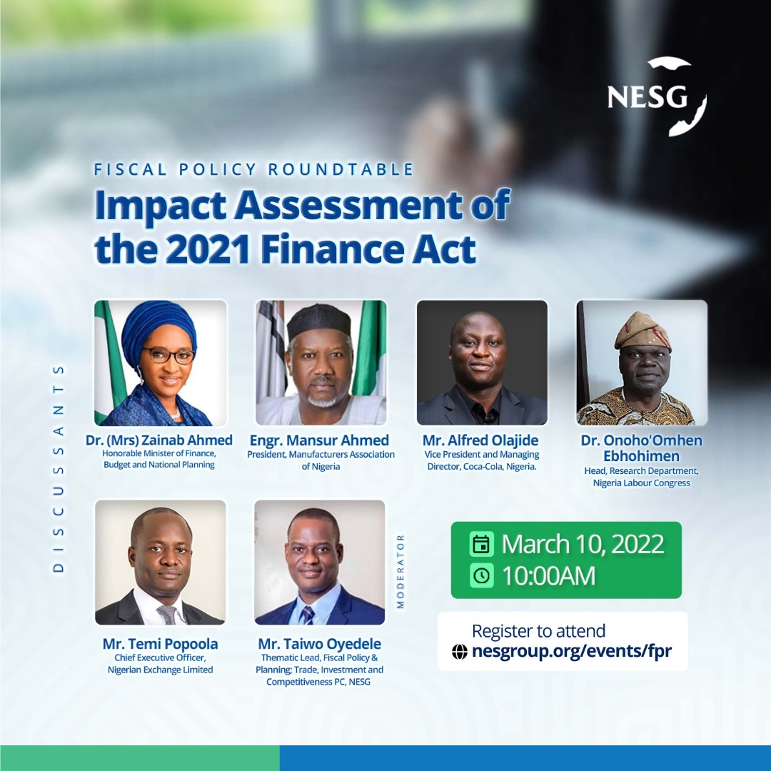 NESG lauds 2021 Finance Act, Seeks Implementation,The Nigerian Economic Summit Group, The NESG, think-tank, think, tank, nigeria, policy, nesg, africa, number one think in africa, best think in nigeria, the best think tank in africa, top 10 think tanks in nigeria, think tank nigeria, economy, business, PPD, public, private, dialogue, Nigeria, Nigeria PPD, NIGERIA, PPD, The Nigerian Economic Summit Group